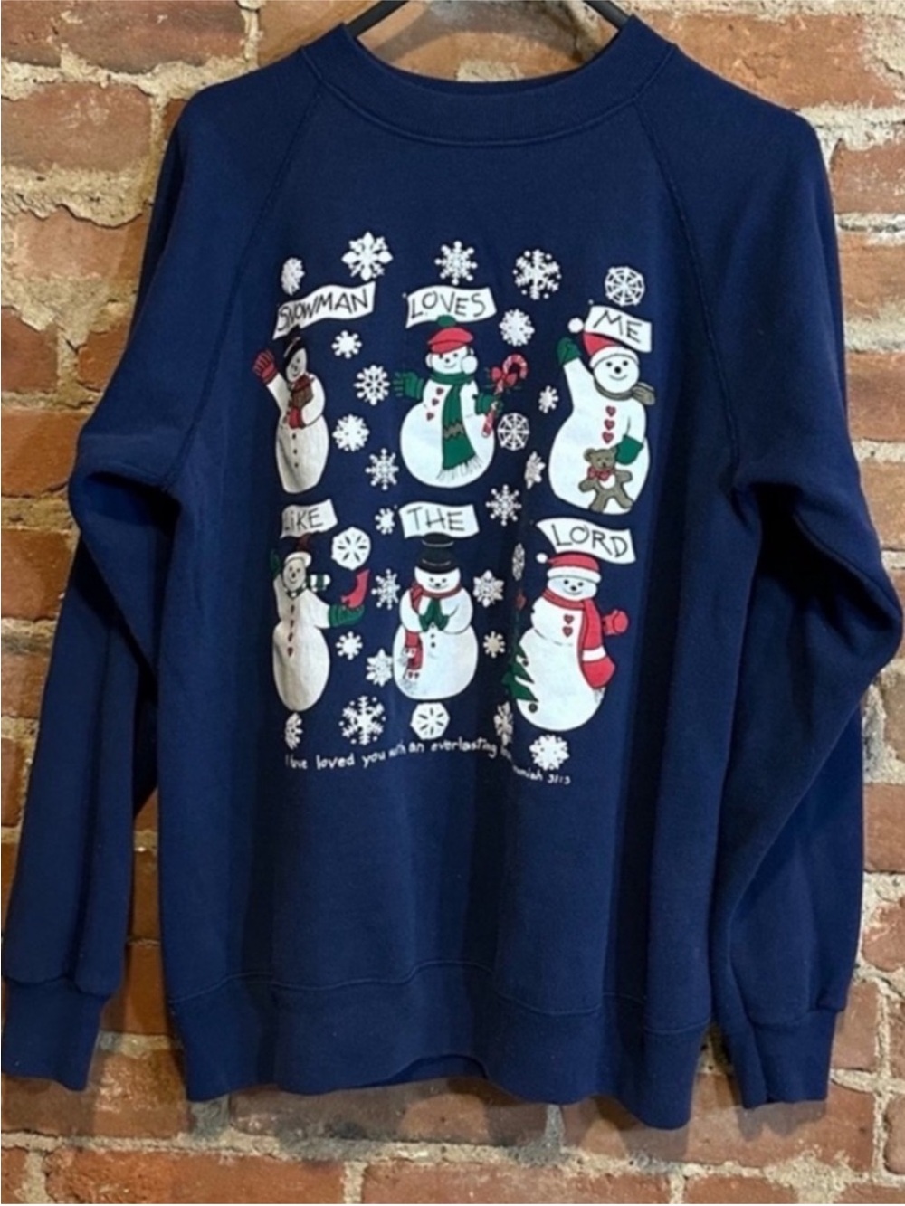 Vintage Religious Quote Snowman Sweatshirt Sz Large 90s Christmas Jesus